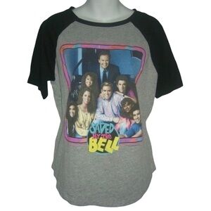 Mighty Fine Tee Shirt Saved By The Bell Raglan Retro 90's Gray Kidcore Kawaii M